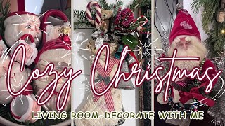 COZY 🎄VINTAGE CHRISTMAS LIVING ROOM | 🎅🏼DECORATE WITH ME | TINSEL TREE & SHINY BRIGHTS #OLLNY