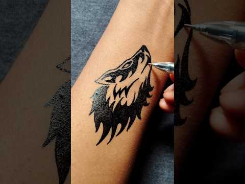 "wolf tattoo design | Easy steps with black gen pen on wrist.......#tattoo #tattooideas #shorts #art