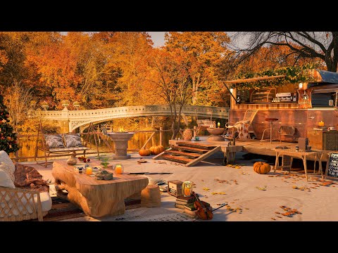 🍁 4K Cozy Coffee Shop in Autumn Day Ambience 🍂 Background Instrumental to Relax, Study, Work