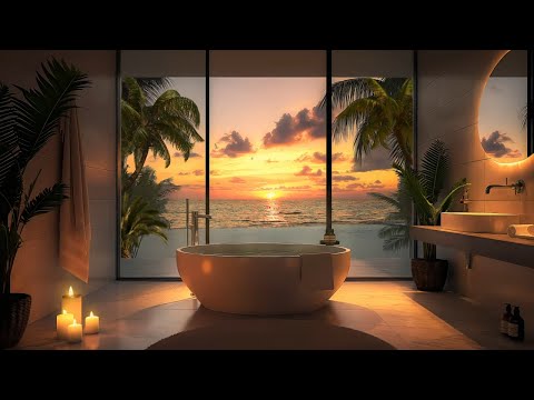 Tranquil Beach Bathtub Night | Ocean Waves and Cricket ASMR for Deep Sleep | Beach Relaxation