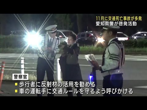 愛知県内で11月に交通死亡事故が増加　警察官らが街頭で啓発活動実施　名古屋 (24/11/12 21:04)