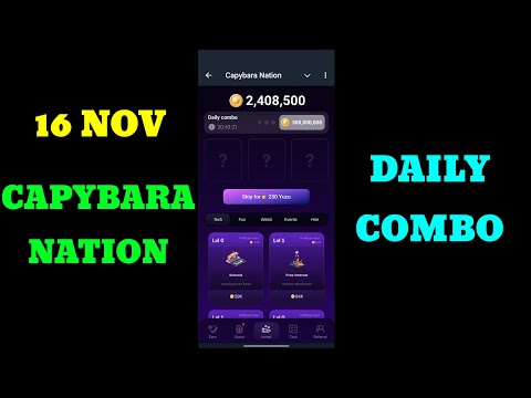 Capybara Nation Daily Combo 16 - 17 November |Capybara Nation Airdrop Daily Combo Today 16 - 17