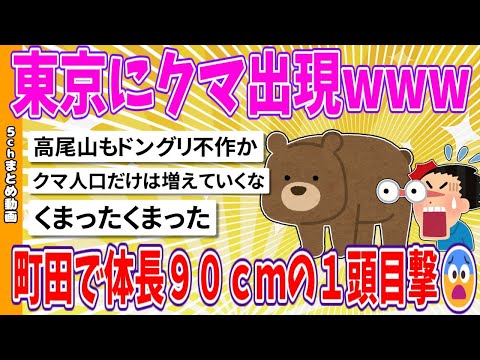 【2chまとめ】（・(ｪ)・）東京にクマ出現www、町田で体長９０ｃｍの１頭目撃😨【面白いスレ】