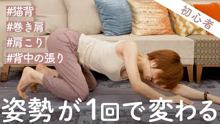 【姿勢が1回で変わる】ガチガチ背中をほぐして胸を伸ばすと、がっしり肩幅・猫背・巻き肩・肩こりが解消する！