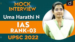 Uma Harathi N, Rank-03 | UPSC CSE 2022 | English Medium | Mock Interview | Drishti IAS English