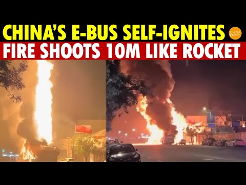 China’s Electric Bus Self-Ignites, Flames Shoot Over 10 Meters High Like a Rocket Launch