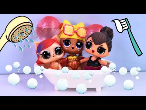 LOL Dolls Bath & Morning Routine with Pets & Lil Sis