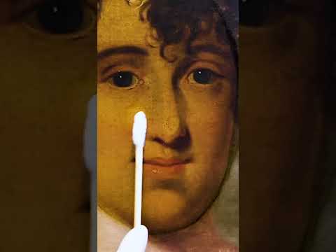 How stains are removed from an 1840s painting. #art #artrestoration #painting