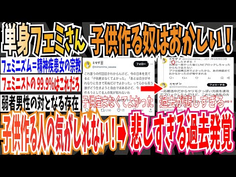 【ツイフェミ】単身フェミさん「子供作る奴はおかしい！今から子供作ろうとしてる人の気が知れないわ！」 →悲しすぎる過去が発覚…【ゆっくり 時事ネタ ニュース】