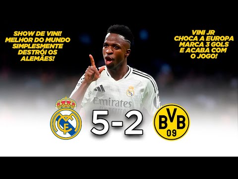 Com HAT-TRICK DE VINI JR, Real Madrid VENCE  - Real Madrid 5x2 Borussia Dortmund - Melhores Momentos