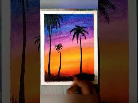 Sunset Scenery Drawing Using Oil Pastel Colour 🌈 🌄 #shorts #art #drawing #painting#oilpastel