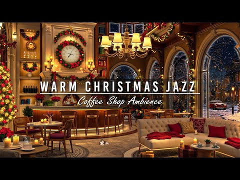 Smooth Christmas Instrumental Jazz Music & Cozy Christmas Cafe Ambience 🎄 Warm Crackling Fireplace