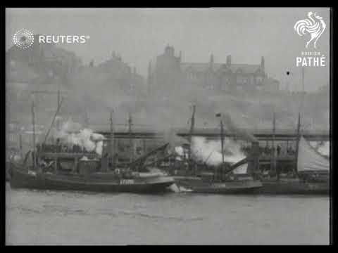 Sir Alan Cobham the aviator arrives on the River Tyne after a 22,000 mile survey flight (1928)