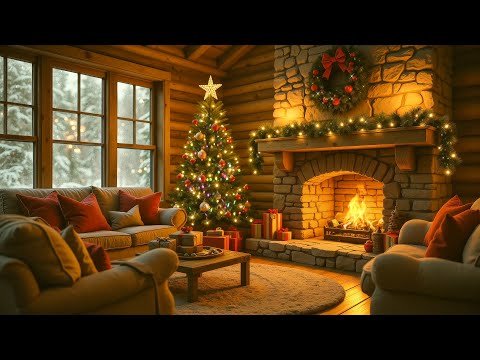 Smooth Christmas Jazz Music  🎄 Cozy Cabin Ambience & Fireplace Sounds for Unwind, Stress Relief