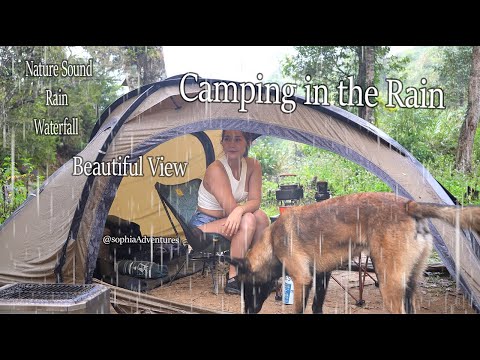 Camping In Beautiful Waterfall - Relaxing In Tent With Sound Of Rain - Sophia Adventures