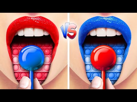 RED vs BLUE food CHALLENGE! Last to Stop Eating One Color Food Wins by Gotcha! Viral