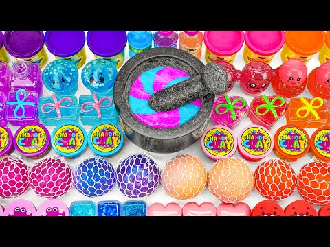 Satisfying Video Making Rainbow Eyeshadow Slime Mixing Glitter Makeup & Stress Balls🌈Slime ASMR