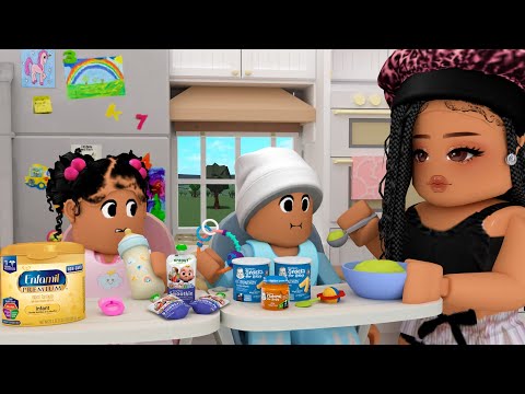 MY HOME ALONE MORNING ROUTINE WITH TWIN BABIES!! *TRYING BABY FOOD!!* | Bloxburg Family Roleplay