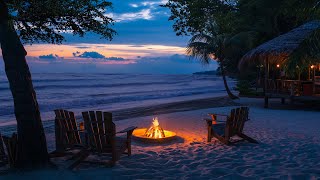 Quiet Beach At Dusk - Reduce Stress, Heal with Ocean Waves, Campfire Sounds, Night Nature Ambience