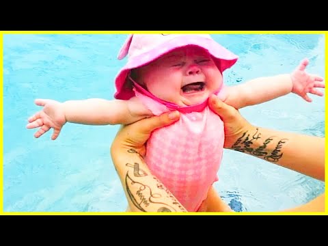 Funny Babies Swimming In The Pool - Baby Outdoor Moments