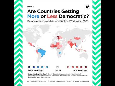 Are countries getting less democratic or more democratic? #map #democracy #countries #youtubeshorts