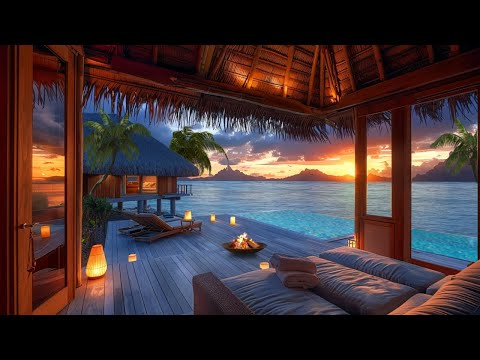 Maldives Coastal Serenity Resort ASMR | Soothing Ocean Waves & Crackling Fire Sounds 🌊🔥