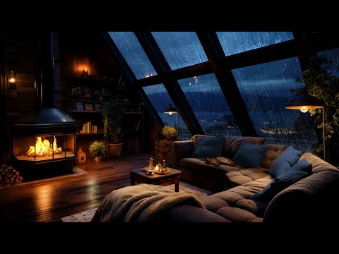 Rain, Thunderstorm with Lightning and Crackling Fire - Cozy Rain Ambience