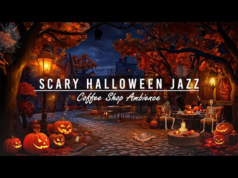 Cozy Autumn Village Halloween Ambience 🎃🦇 Scary Halloween Jazz Music & Crackling Fireplace for Sleep