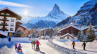 Zermatt, Matterhorn, Switzerland 4K - Winter Wonderland, Christmas Eve Walking Tour in Zermatt 🎄❄️