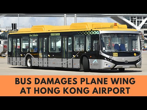 Bus damages plane wing at Hong Kong airport