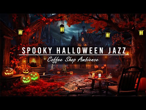 Cozy Autumn Haunted Cafe Halloween Ambience with Spooky Halloween Music 🎃 Night Halloween for Relax