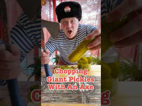 Chopping Giant Pickles With an Axe #crazyrussiandad #pickles #axe #geico #insurance #carinsurance