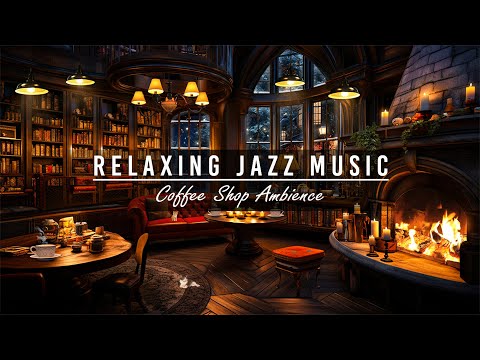 Relaxing Ethereal Jazz Background Music ☕ Coffee Shop Bookstore Ambience & Fireplace Sound for Sleep