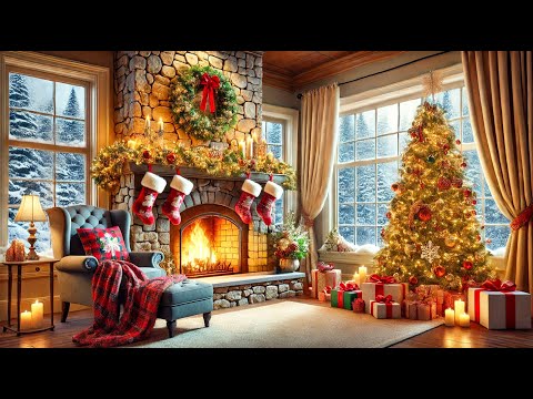 Christmas 2025 at Cozy Wooden House with Christmas Jazz & Snowy with Fireplace to Stress Relief🎄🎅