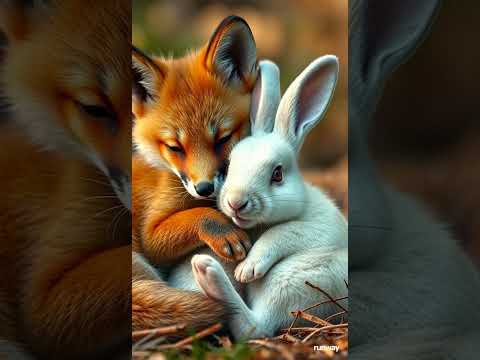 Cutest Animal Duo Ever? Fox Cub Snuggles Rabbit!