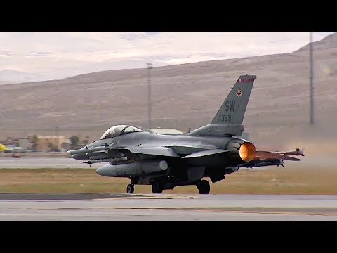 Fighter Jets Take-Off From Nellis Air Force Base: F-16C Fighting Falcons In Action