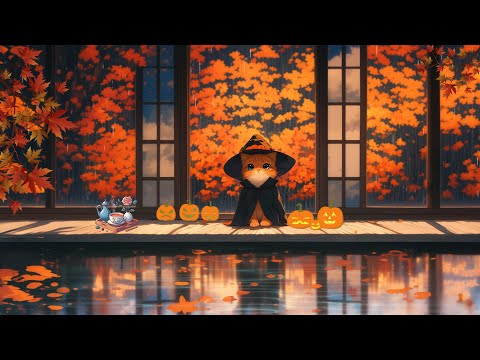 Lofi With My Cat || Halloween Rain Ambience 🐈‍⬛🎃 lofi rain ~ halloween lofi radio 📻 Relax , Chill