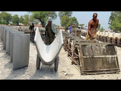 Manufacturing Process Of Concrete Water U Shape Block In Local Factory || Cement U Shape Block