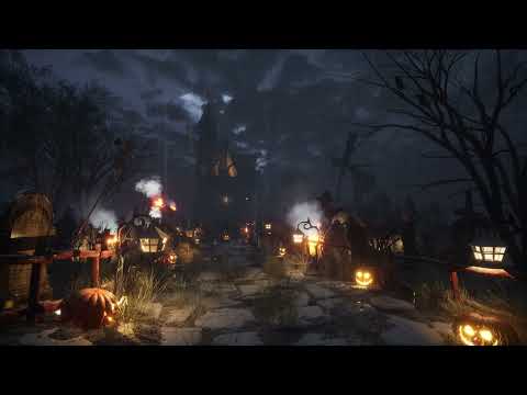 Chilling Halloween Night - Rain, Thunder, and Graveyard Ambience 8 Hours | Halloween Ambience