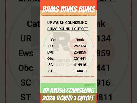 Up ayush counsekling 2024 round 1 cutoff rank  Bams bhms bums#up #ayush #counselling#bams#bhms #bums