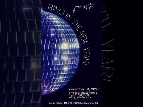 Elegant Blue New Year's Eve Disco ball Invite