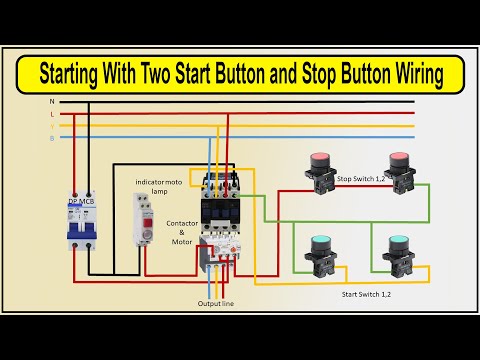 How To Make Starting With Two Start Button and Stop Button Wiring  | 3 phase star connection motor