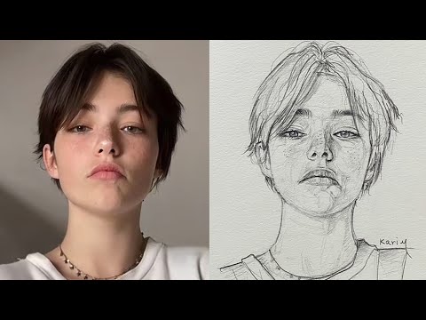 Learn to draw a girl's face from the front - step by step Tutorial