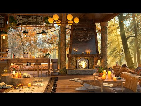 4K Cozy Coffee Shop Ambience ☕ Springtime Forest with Smooth Jazz Music to Relax/Study/Work to