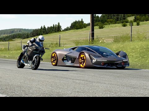 Kawasaki Ninja H2R Supercharged vs Lamborghini Terzo Millennio vs Bugatti Veyron 16.4 SS at Old SPA