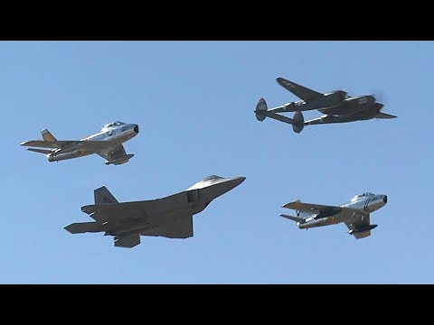 F-22 Raptor Demo Team Airshow. Featuring: F-22, F-16, P-51, P-38, F-86.