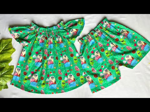 How To Cut And Stitch Elastic Neck Baby Top With shorts || summer baby Dress