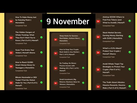 9 November Memefi All  Videos Code | Memefi All Video Codes 9 November | Memefi Video Code