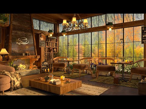 Rainy Spring Day Forest at Coffee Shop Ambience 4K | Background Instrumental to Relax, Study, Work