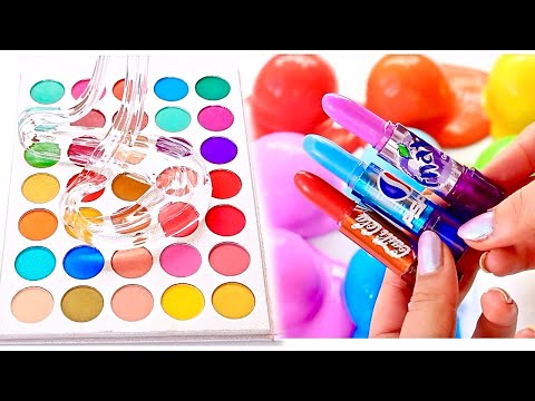 MAKEUP Mixing Into Slime! Mixing eyeshadow palettes, lipstick and more into slime ASMR